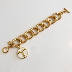 Trina Turk Gold And White Enamel Charm Bracelet with Toggle Clasp